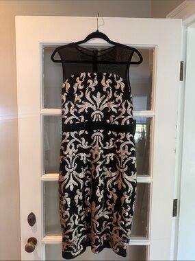 The Limited Black and Gold Embroidered Mesh Yoke Midi Dress